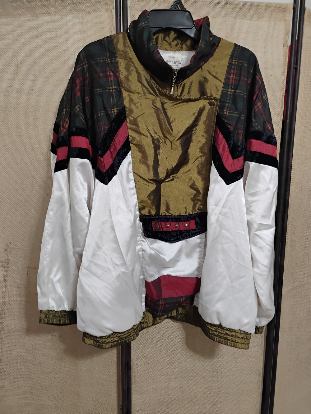 Vintage Color block Lady Lavon Women's Plus 3X Plaid Full-Zip Windbreaker Jacket